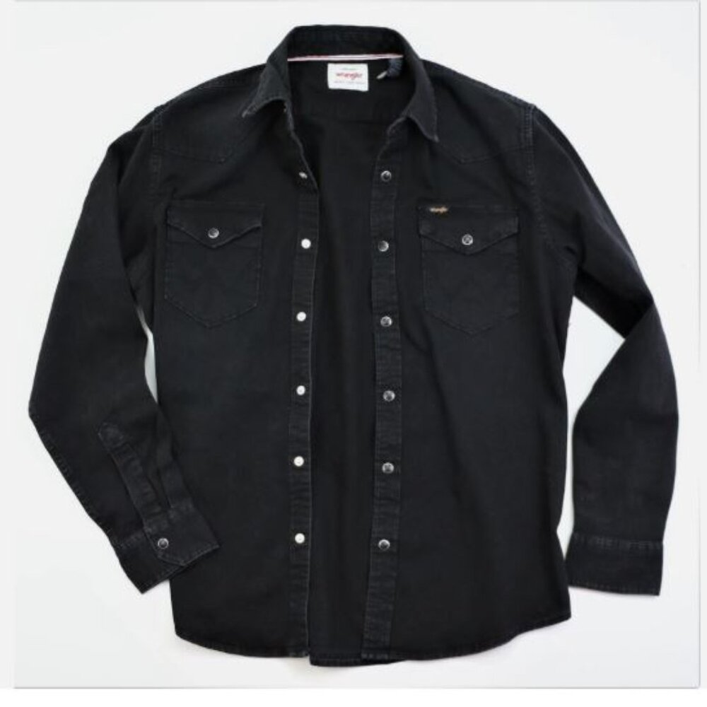 Wrangler Men's Denim Shirt Western Snap Front Black Size S Regular Fit New
